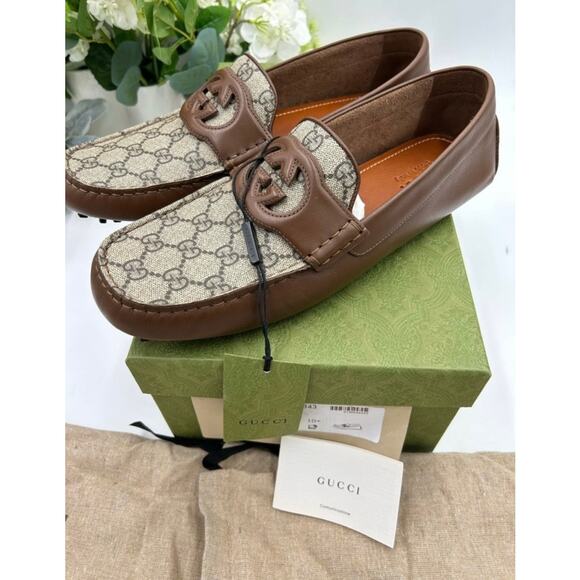 Gucci GG Monogram Brown Leather Driving Loafers Size 10.5 main image 5
